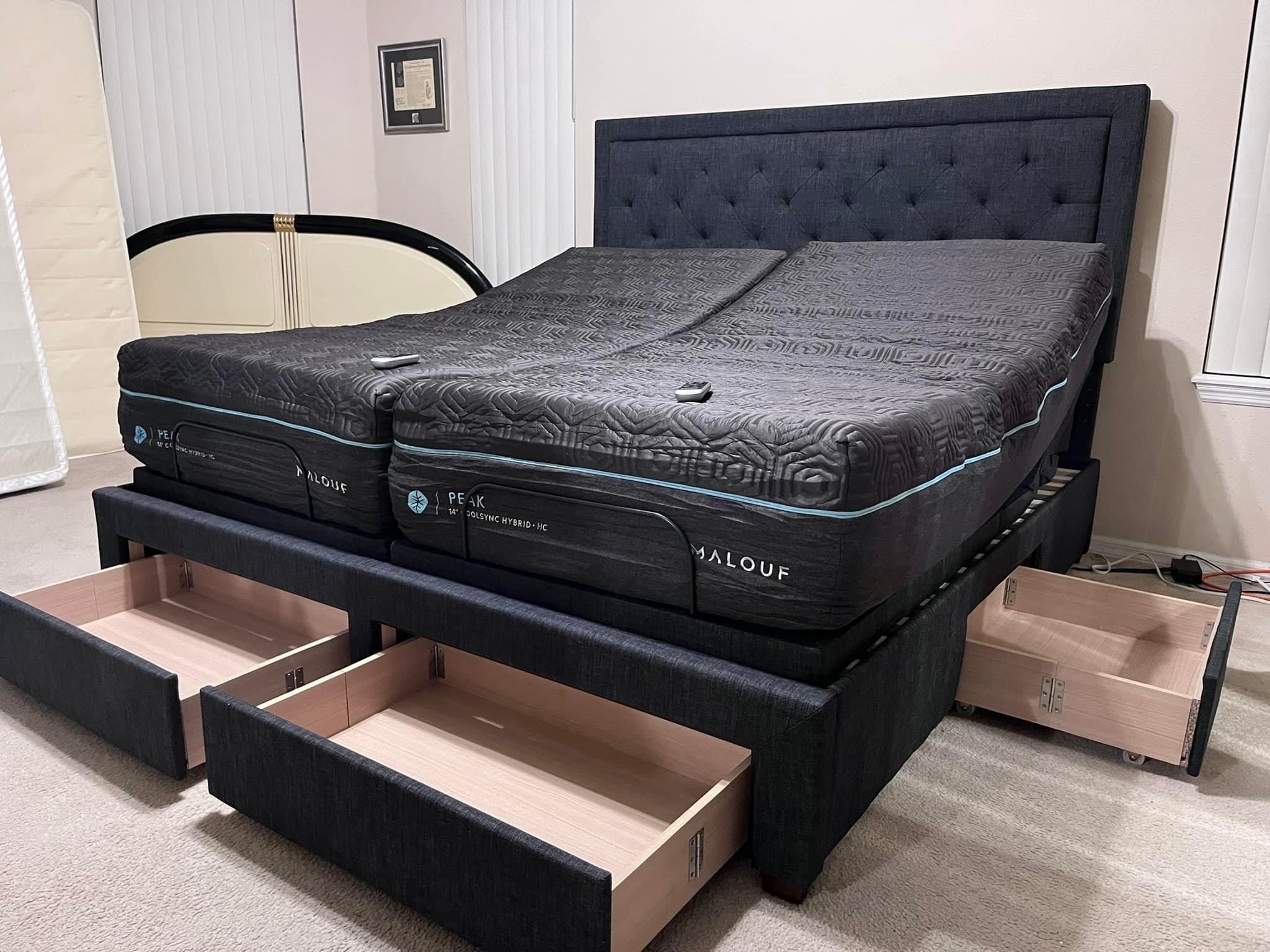New mattress and storage bed set up in a customer bedroom